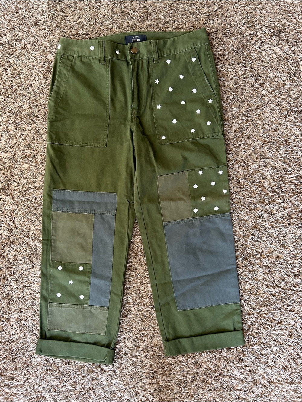 J. Crew Cotton Floral Embroidered Patchwork Boyfriend Chino Pants Women’s 8P - Picture 2 of 6